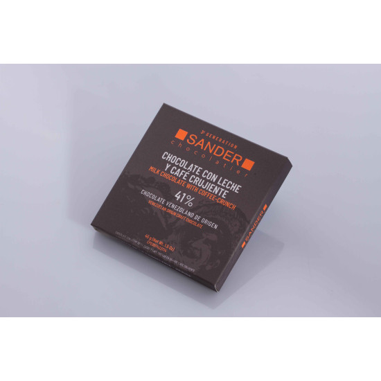 Barra de chocolate con leche al 41% y café crujiente de Sander Chocolatier 90g Barra de chocolate con leche al 41% y café crujiente de Sander Chocolatier 90g